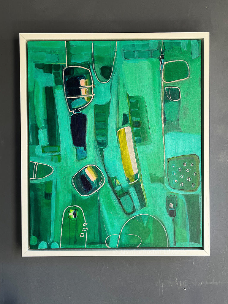 "Green piece" Framed Original Acrylic Painting on Canvas