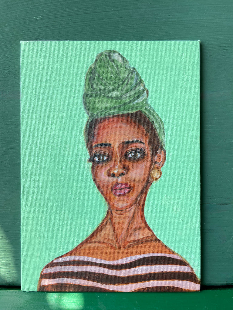 "Vert scarf" Small Original Acrylic Painting on Canvas Board