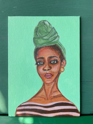 "Vert scarf" Small Original Acrylic Painting on Canvas Board