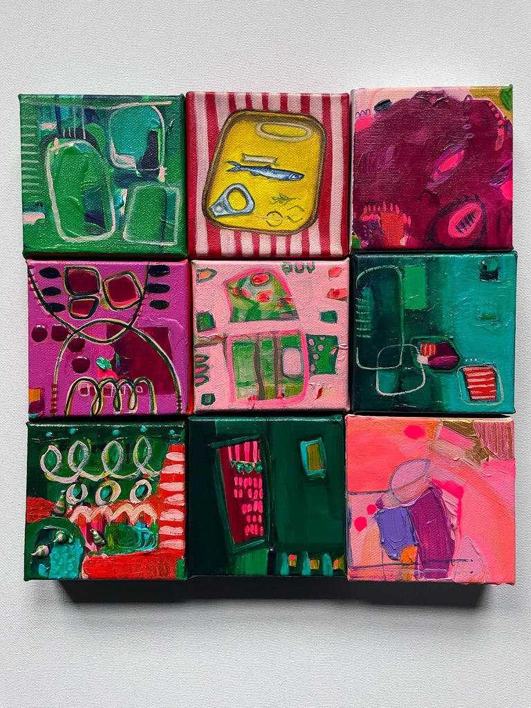 One Set of 9 Mini Original Acrylic Paintings