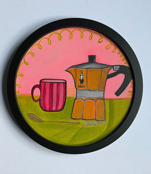 "Coffee addict" Framed Original Acrylic Painting on Canvas Panel