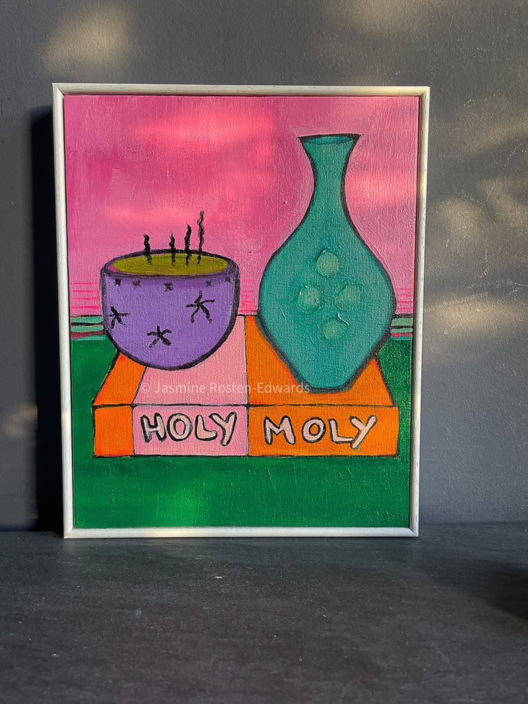 "Holy Moly, hot guacamole" Framed Original Acrylic Painting on Canvas Board