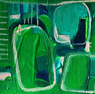 Abstract art with green and blue shapes on a textured background