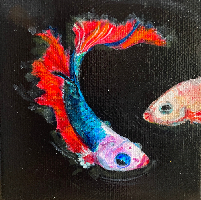 Two colorful fish on a black background