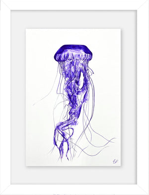 'Indigo Stinger' Framed Original Ink Painting by Emily Penfold