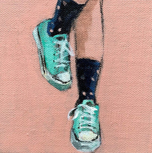 Mini aqua trainers - Original Mini Painting by Flo Lee & Co