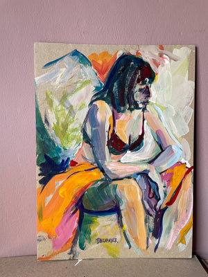"Contemplating” Contemporary Original Acrylic Painting on Card - by Mary-Jane Alexander
