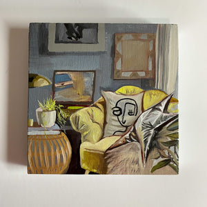 "Jaz's Yellow Chair" Mini Original Oil Painting - by Amanda Mulquiney-Birbeck