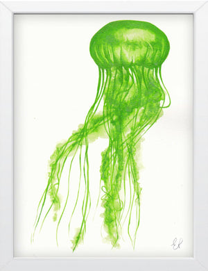 "Transpicuous Souls" Iridescent Green -Framed Original Ink Painting by Emily Penfold