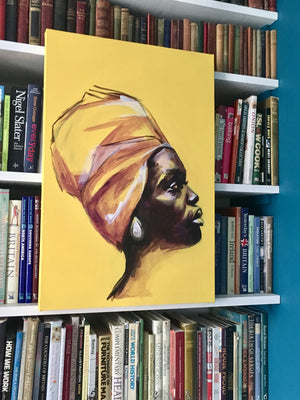 "Yellow focus" Contemporary Original Portrait Painting - by Flo Lee & Co