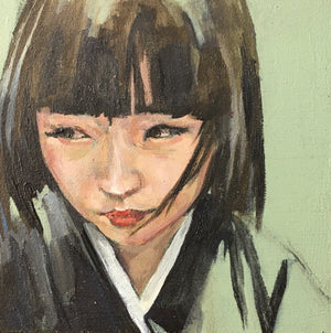 Mini portrait - Green Contemporary Original Painting by Flo Lee & Co