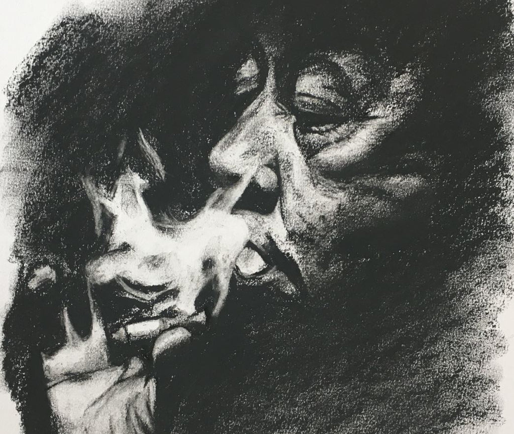 Oneoffto25.com Light Smoke A3 Original Charcoal Drawing by Flo Lee & Co. Very close up. Art and Interiors.
